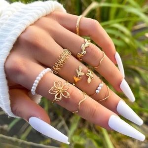 10pcs Flower Stack Ring Set Luxury Gift New